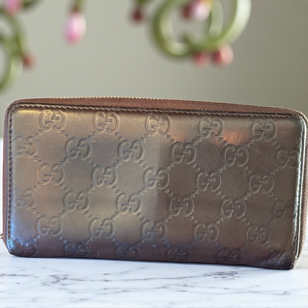 Gucci Guccissima Metallic Brown Embossed Zip Long Wallet - Picture 11 of 11